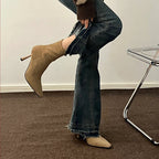 Stylish Mid-calf Suede Stretch High Heels With A Thin Heel That Flatters The Legs