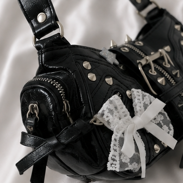 Y2K Punk PU leather Shoulder Bag Gothic Lace Rivet Crossbody Handbag