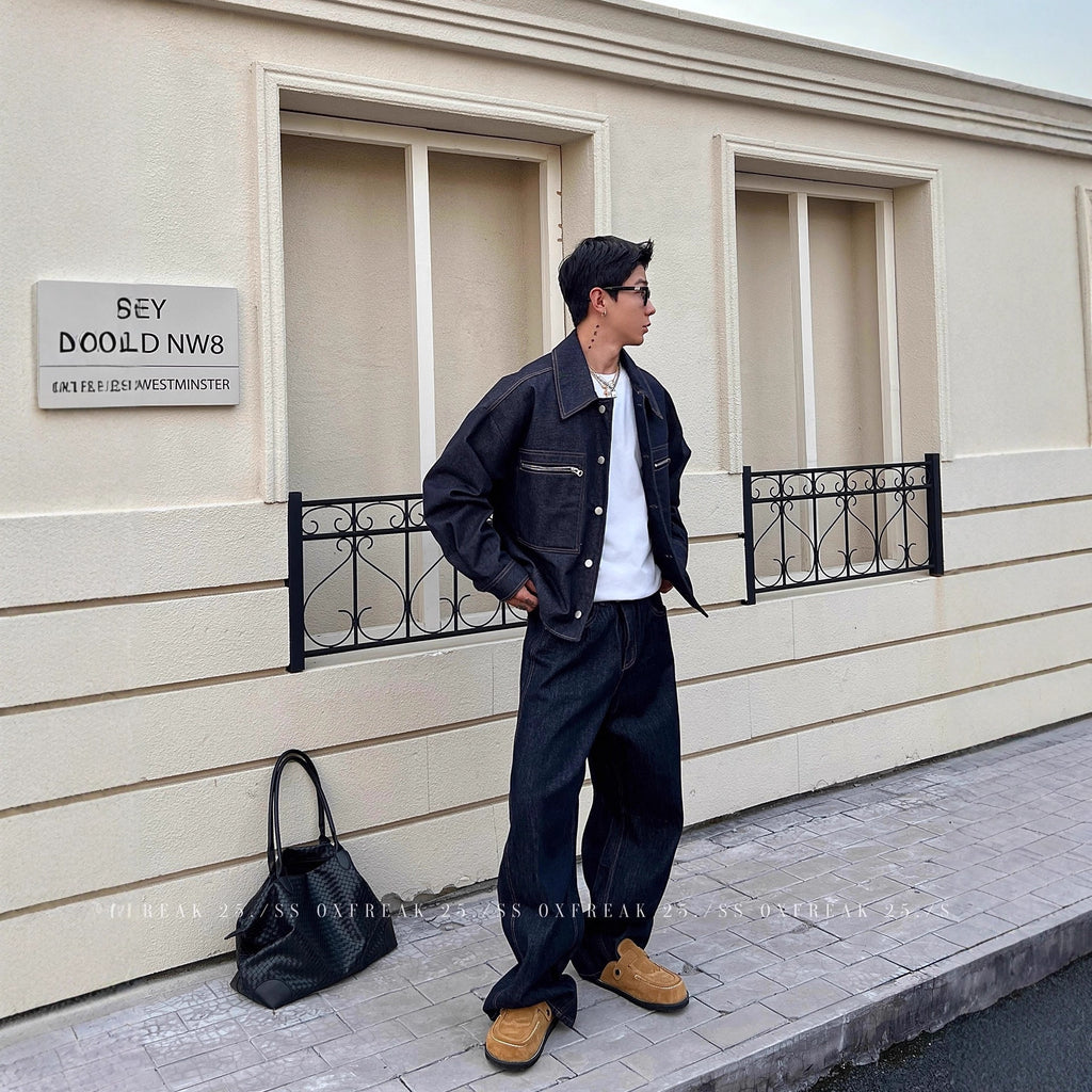 Veste en Jean avec Poche Zippée et Lisière Selvedge