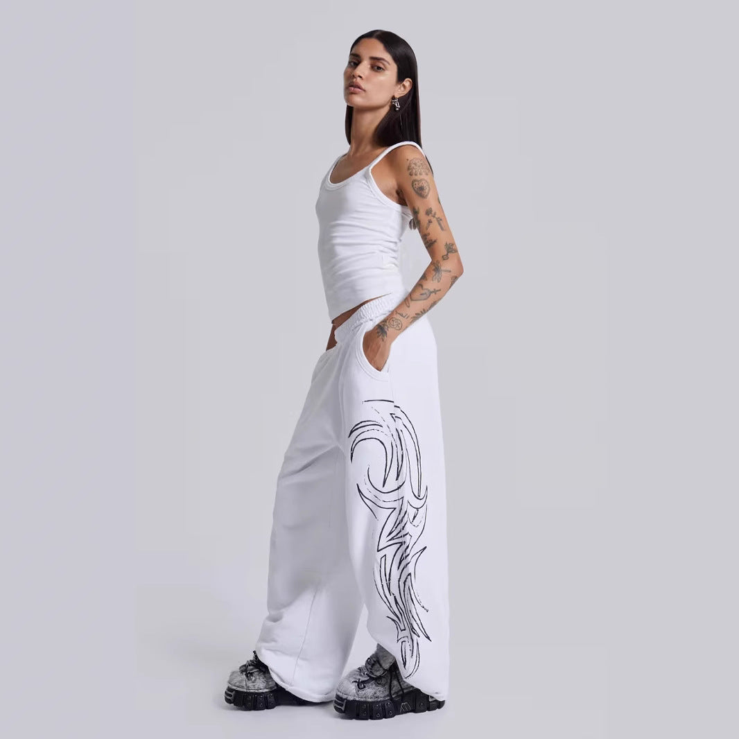 Straight Leg Sweatpants with Print Design