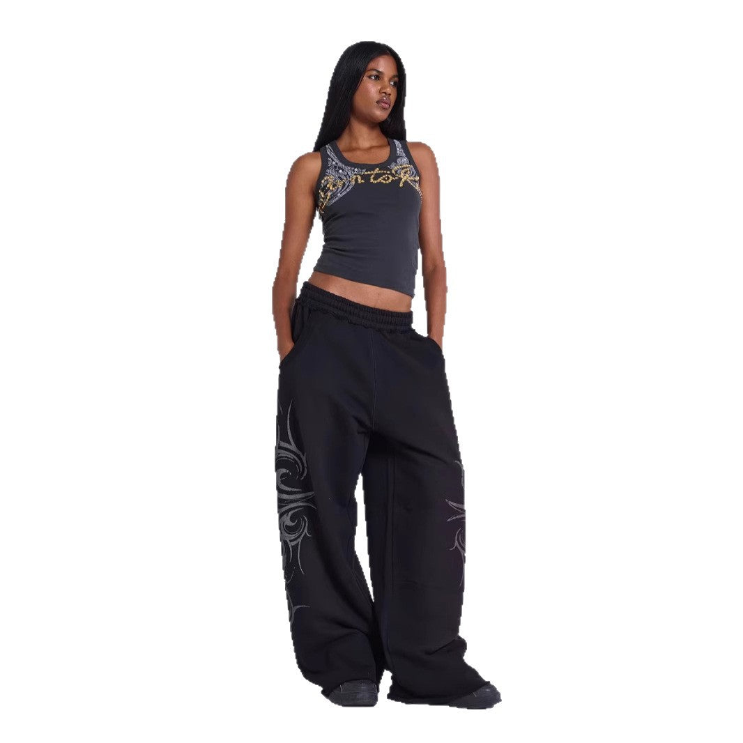 Straight Leg Sweatpants with Print Design