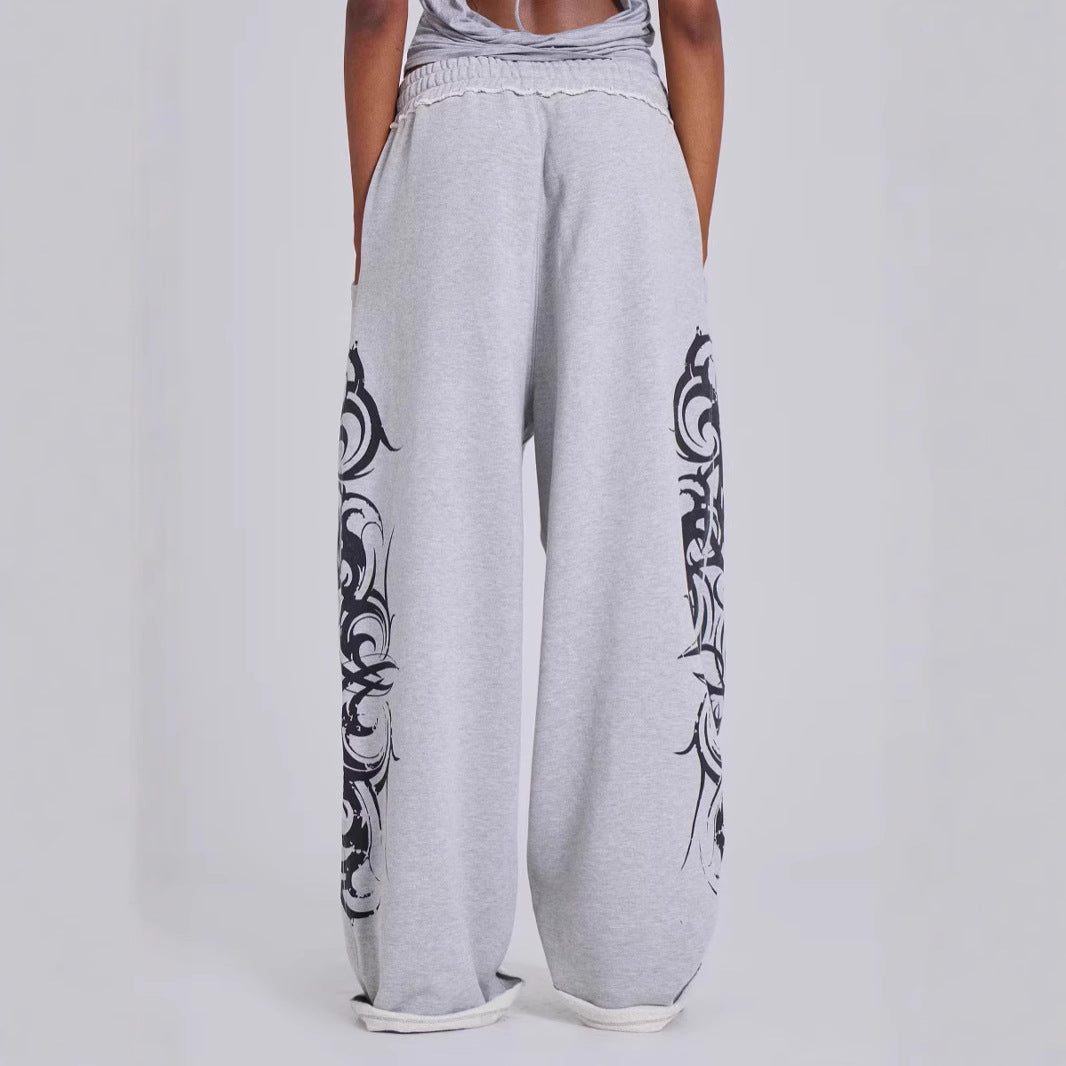 Straight Leg Sweatpants with Print Design