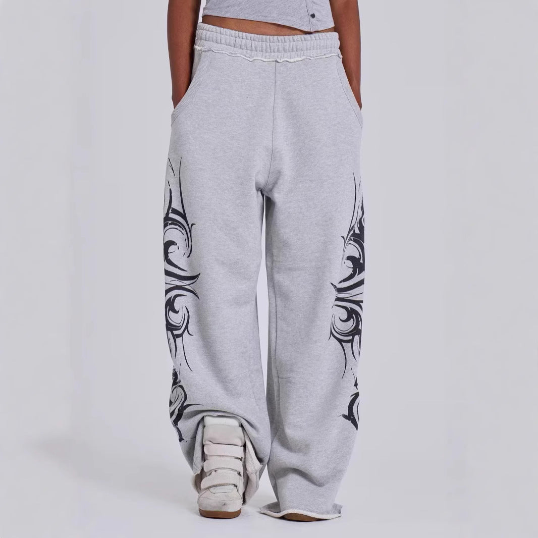 Straight Leg Sweatpants with Print Design