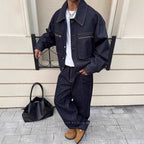 Veste en Jean avec Poche Zippée et Lisière Selvedge