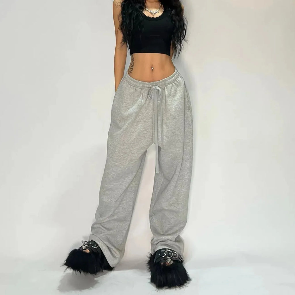Women Y2K Sweatpants Oversized Grey Black High Waist Streetwear Jogger Pants