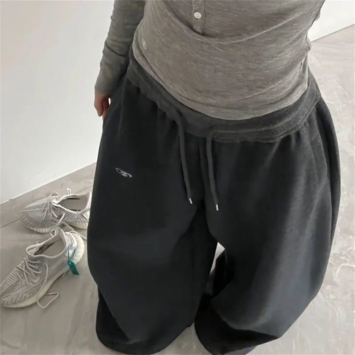 Women Y2K Sweatpants Oversized Grey Black High Waist Streetwear Jogger Pants