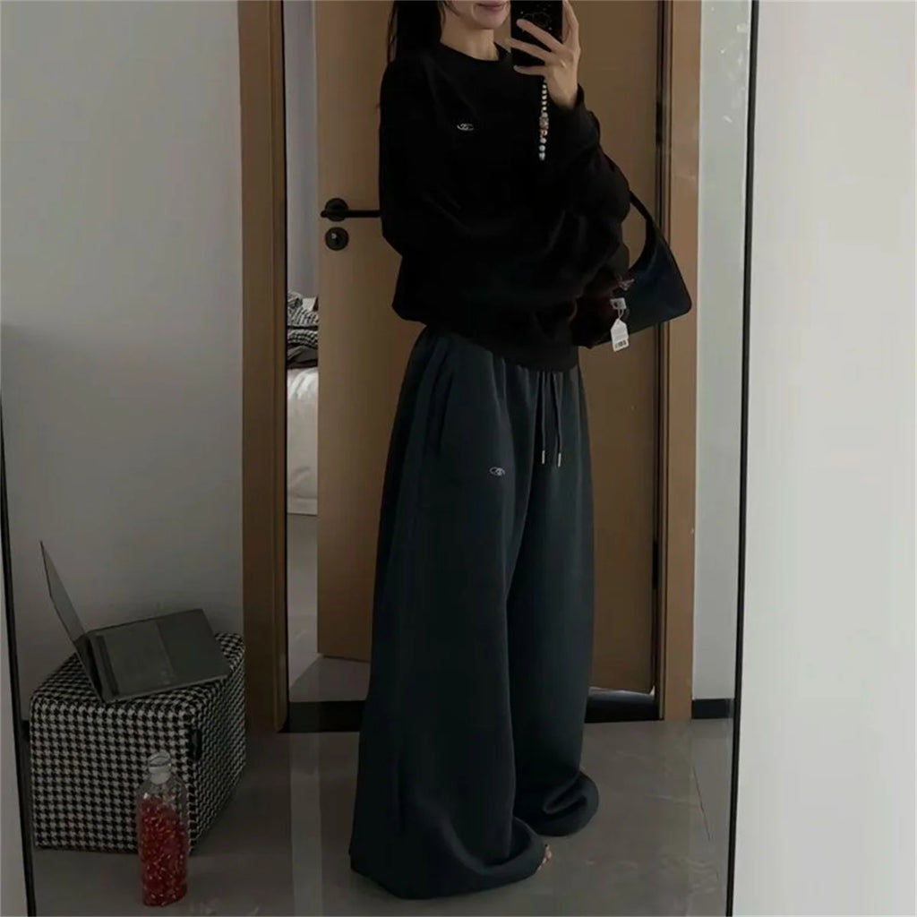 Women Y2K Sweatpants Oversized Grey Black High Waist Streetwear Jogger Pants
