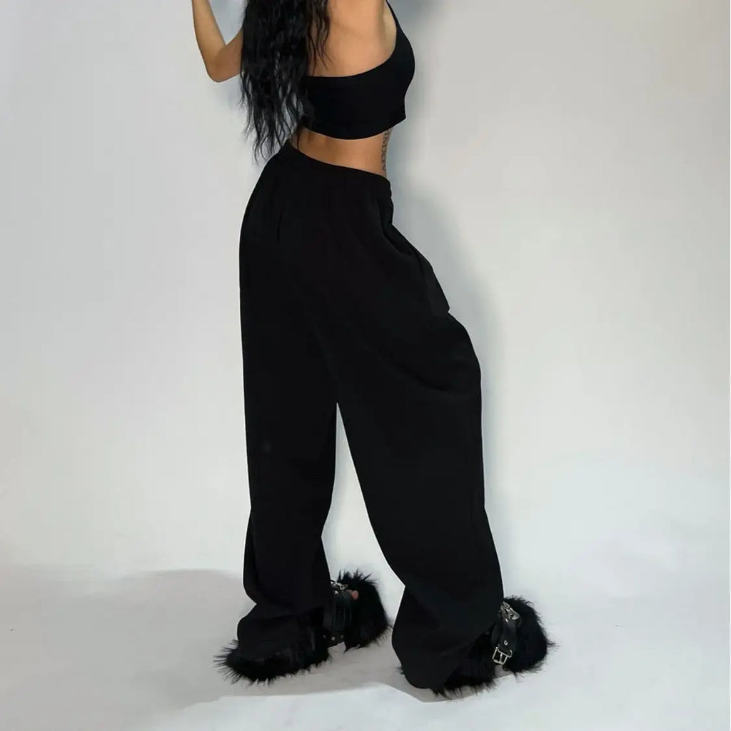 Women Y2K Sweatpants Oversized Grey Black High Waist Streetwear Jogger Pants