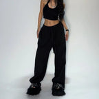 Women Y2K Sweatpants Oversized Grey Black High Waist Streetwear Jogger Pants