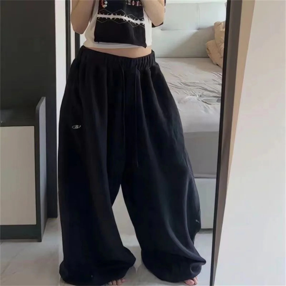 Women Y2K Sweatpants Oversized Grey Black High Waist Streetwear Jogger Pants