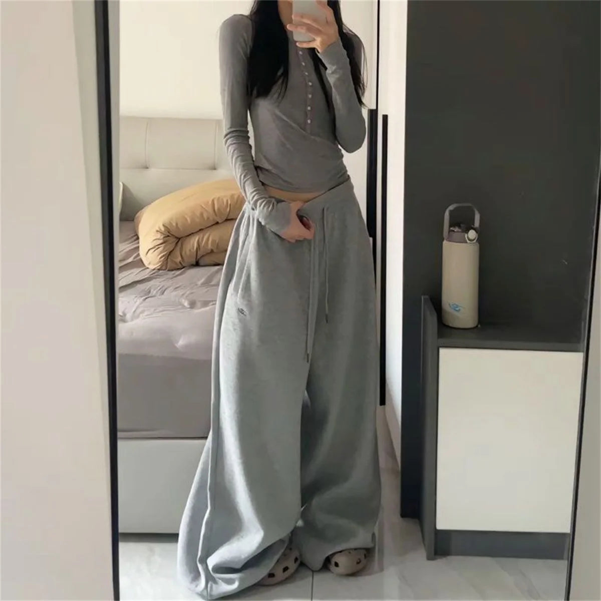 Women Y2K Sweatpants Oversized Grey Black High Waist Streetwear Jogger Pants