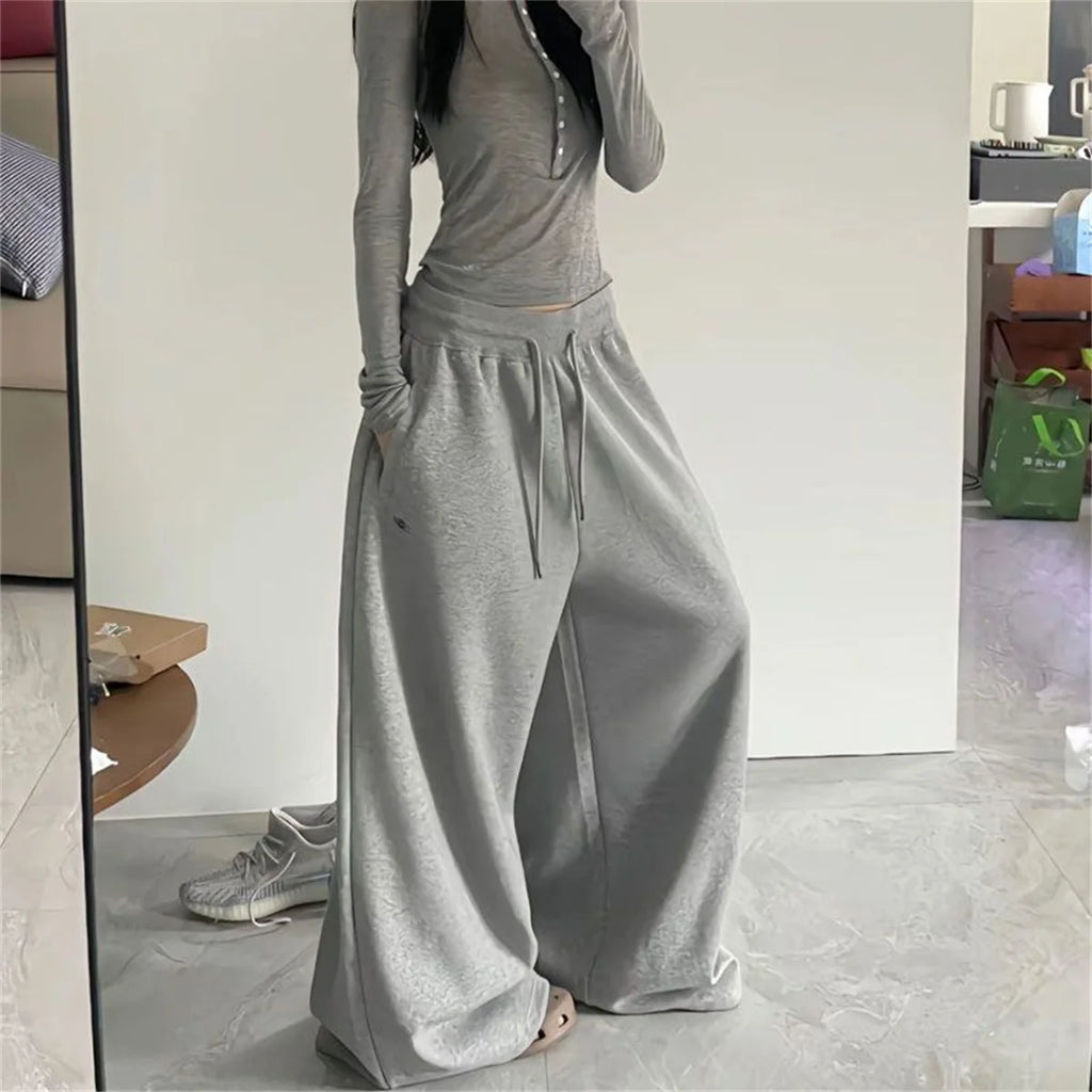 Women Y2K Sweatpants Oversized Grey Black High Waist Streetwear Jogger Pants