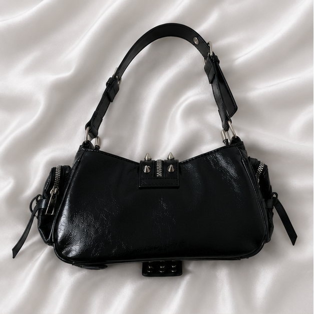 Y2K Punk PU leather Shoulder Bag Gothic Lace Rivet Crossbody Handbag