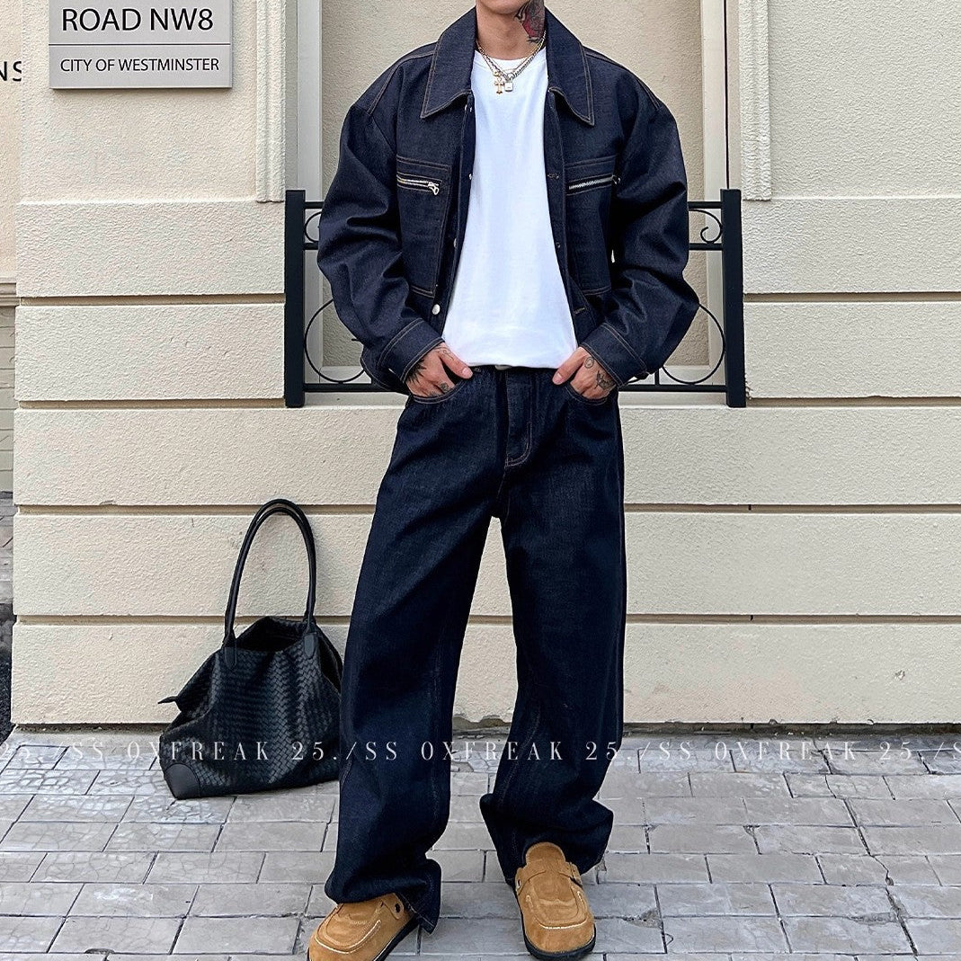 Veste en Jean avec Poche Zippée et Lisière Selvedge