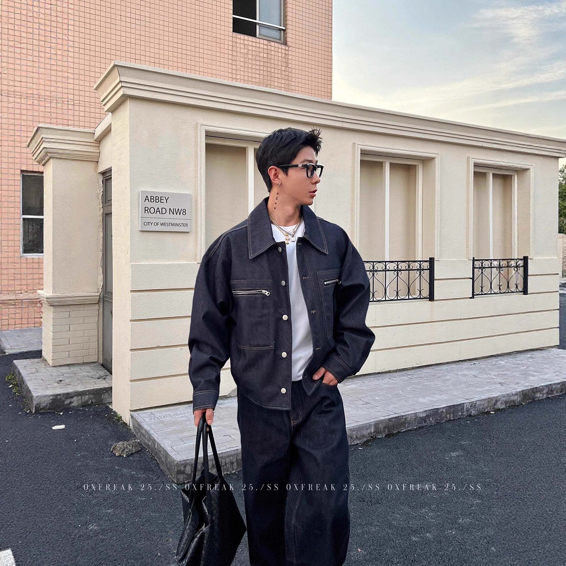 Veste en Jean avec Poche Zippée et Lisière Selvedge
