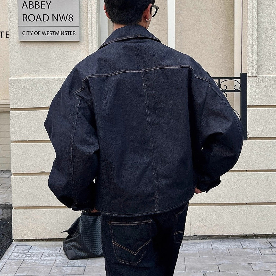Veste en Jean avec Poche Zippée et Lisière Selvedge