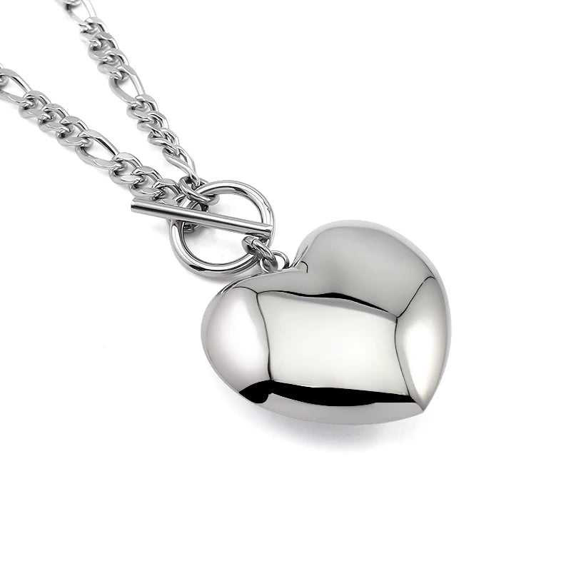 Stainless Steel Big Heart Pendant Long Necklace