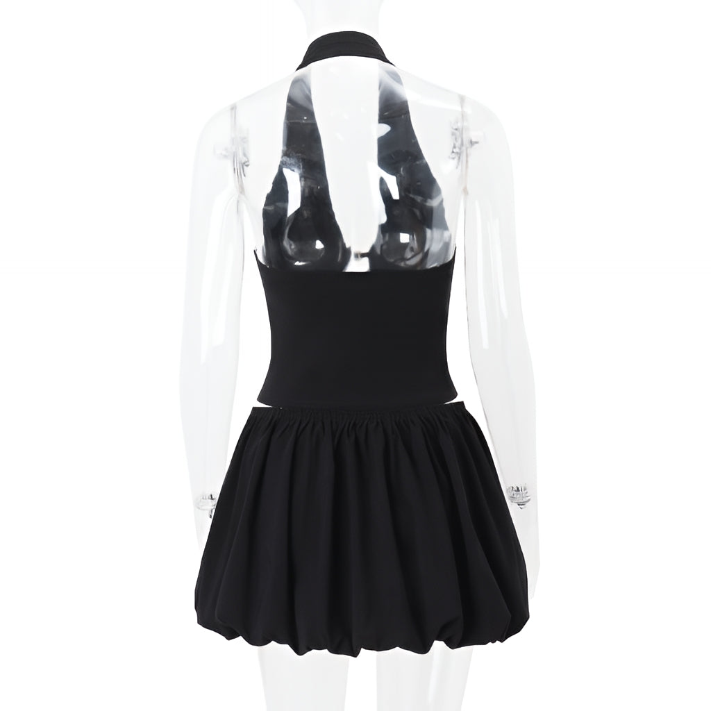 Hollow Out Strap Vest Mini Skirt Set Sexy Two Piece Bodycon Outfit
