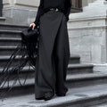 Black Wide Leg Wrap Around Trousers Zip Button Fly