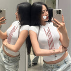 Y2K Letter Print Crew Neck Casual Sport Women's Short Sleeve T-Shirt