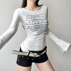 Character Graphic Knit T Shirt Slim Fit Breathable Long Sleeve Top