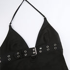 Off Shoulder Halter Top Button V Neck Knit Summer Streetwear