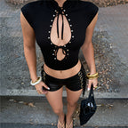 Rivet Detail Sleeveless Tank Top Hollow Stretch Streetwear Vest