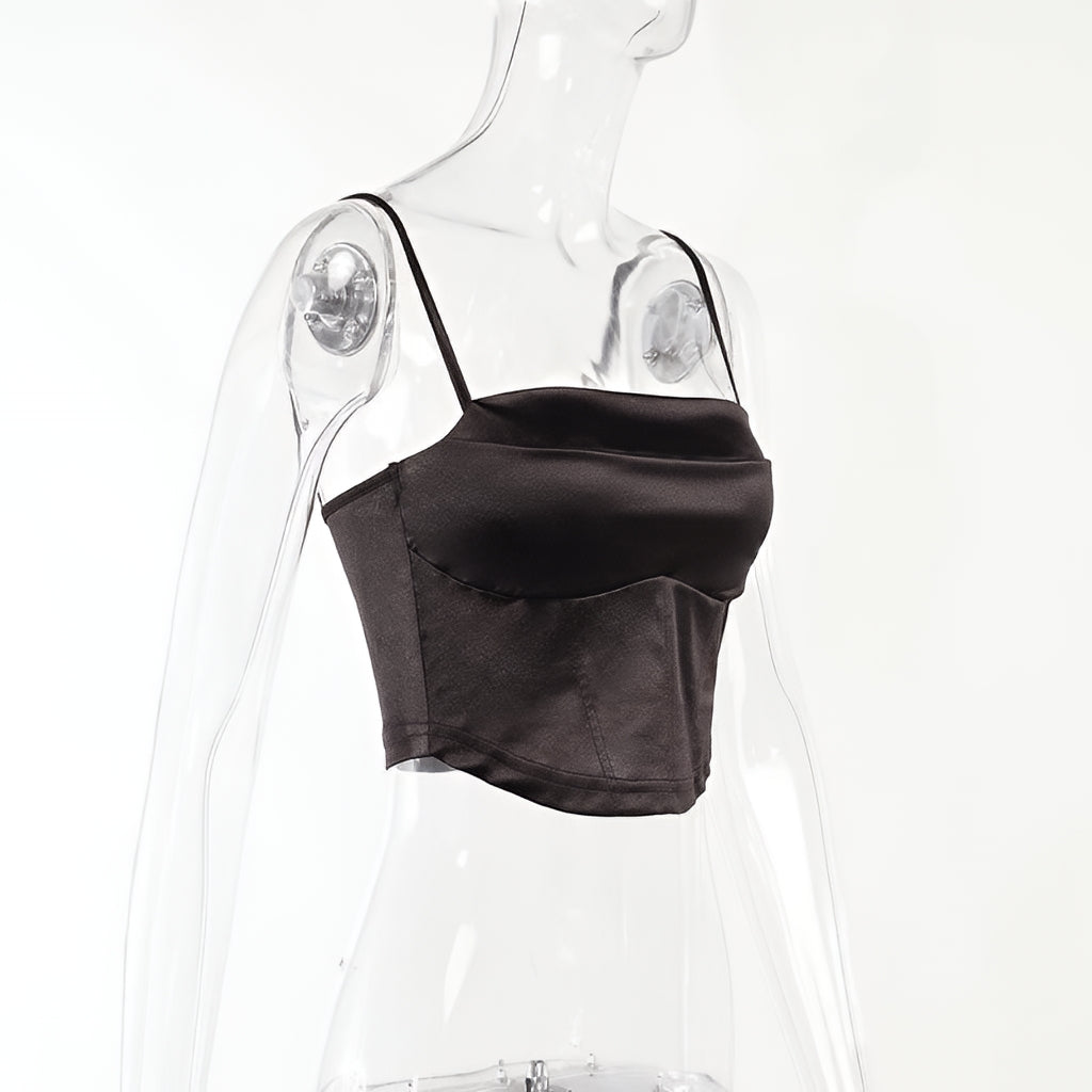 Basic Satin Cami Tank Top Sleeveless Silky Slim Fit Top