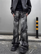 Washed Distressed Baggy Flare Jeans Grunge Denim
