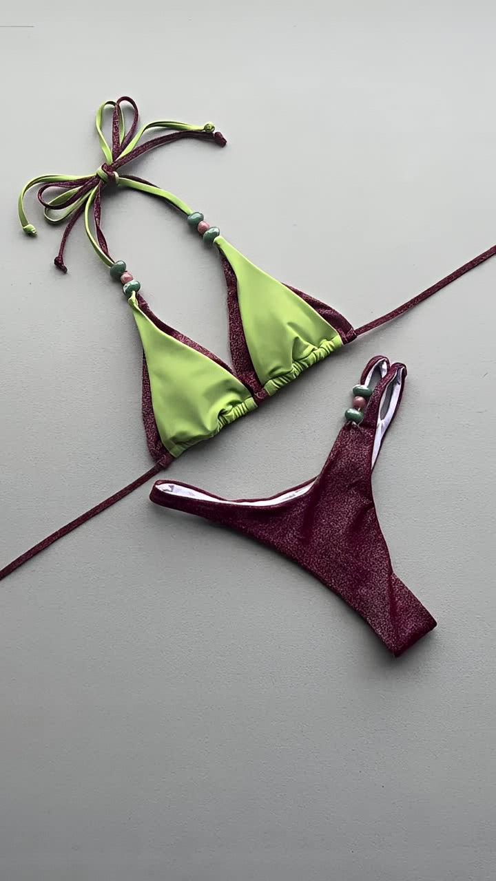 Color Block Split Bikini Set Patchwork Swimsuit
