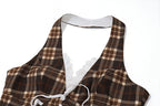 French Plaid Halter Crop Top Checkered Sleeveless Cami