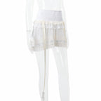 White A Line Ruffle Skirt High Waist Elastic Patchwork Lolita Mini Skirt
