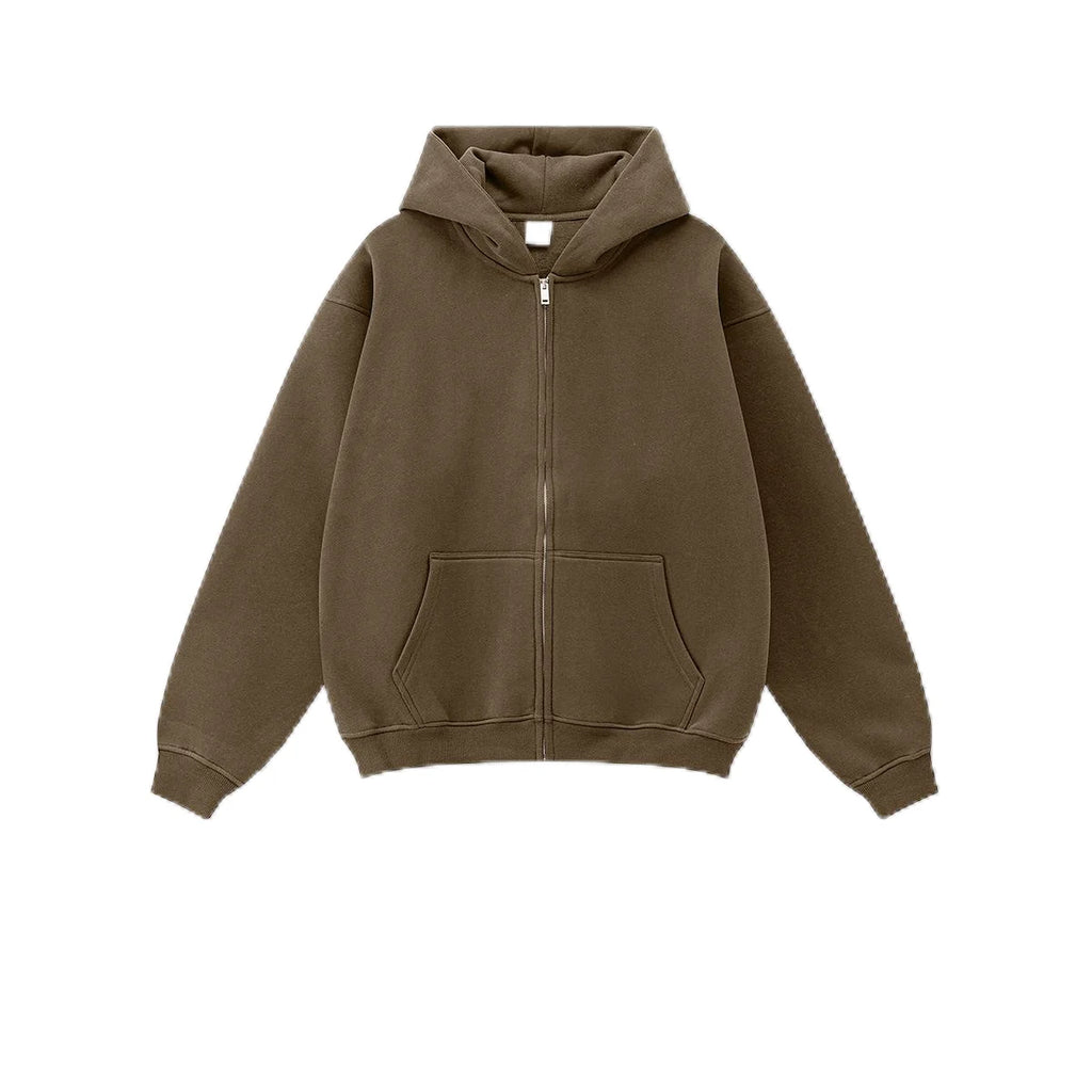 Blank Classic Men Hoodies 345 GSM Thick Fleece Unisex Hip Hop Oversized High Funnel Neck Hoody Zip up Hoodies
