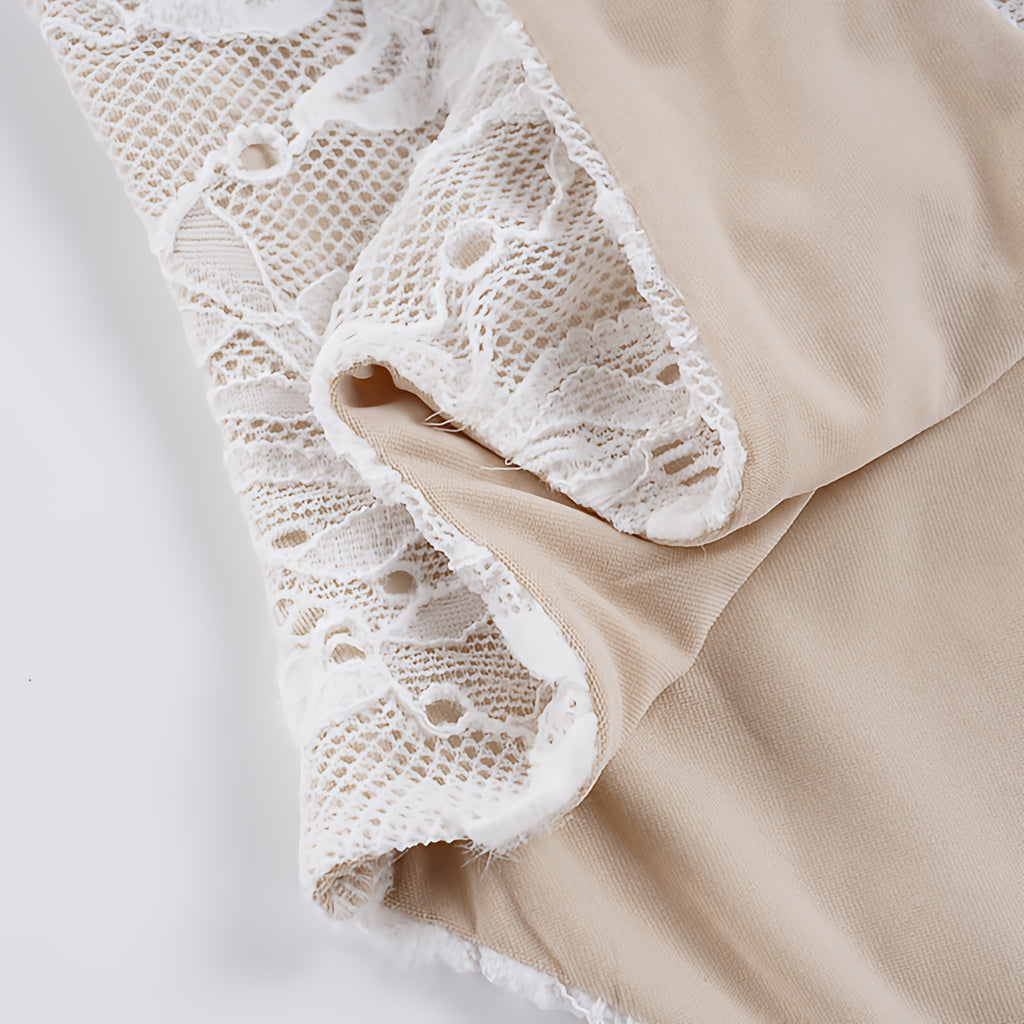 Lace Round Neck Long Sleeve Bodysuit Sexy Street Style Autumn Top