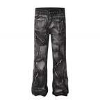Washed Distressed Baggy Flare Jeans Grunge Denim