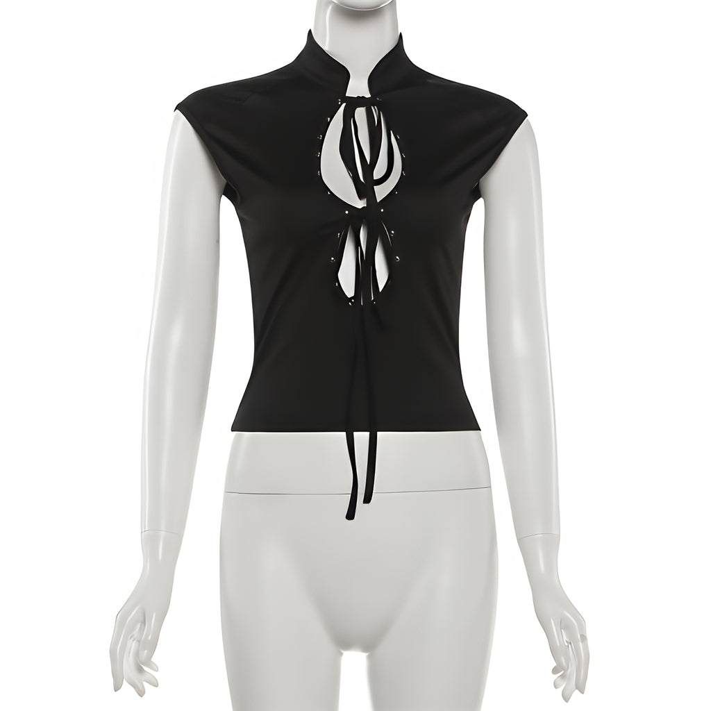 Rivet Detail Sleeveless Tank Top Hollow Stretch Streetwear Vest