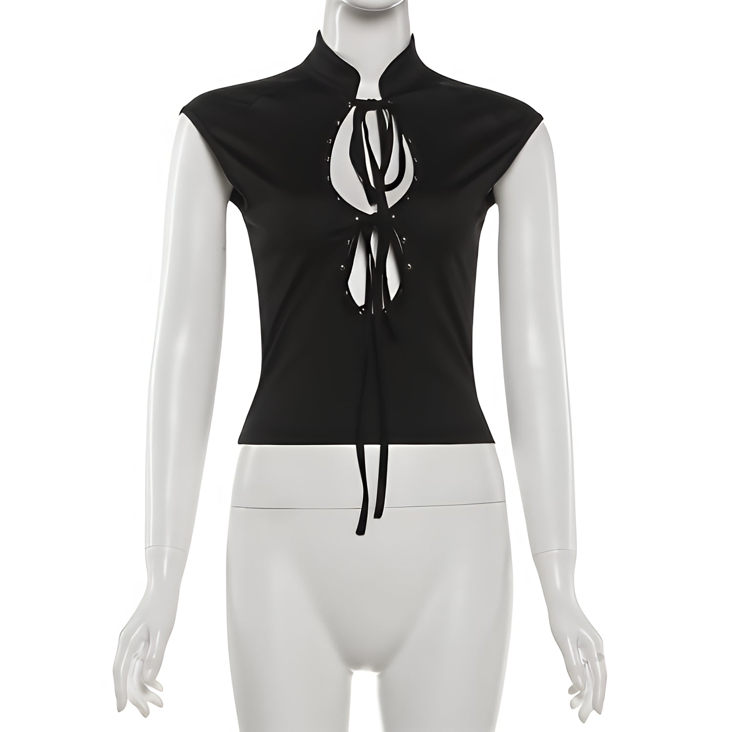Rivet Detail Sleeveless Tank Top Hollow Stretch Streetwear Vest