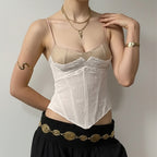 Lace Mesh Sequin Corset Top Back Tie Strap Cami Evening Wear