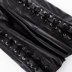 PU Leather Lace Up High Waist Mini Skirt Side Slit
