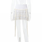White A Line Ruffle Skirt High Waist Elastic Patchwork Lolita Mini Skirt