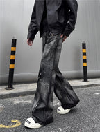 Washed Distressed Baggy Flare Jeans Grunge Denim