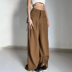 Solid Drawstring Cargo Pants Y2K Loose Streetwear Joggers Wide Leg Sweatpants
