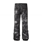 Washed Distressed Baggy Flare Jeans Grunge Denim