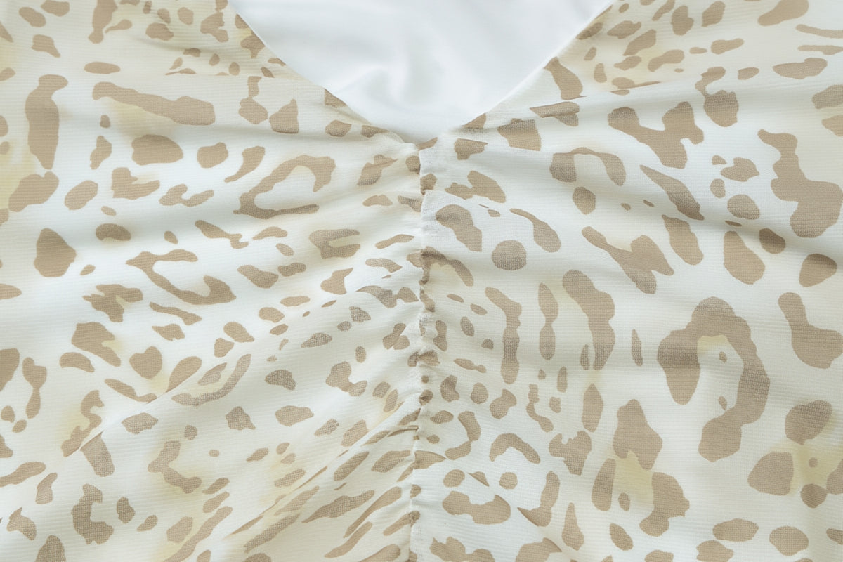 Leopard Print Halter V Neck Mini Dress Sexy Backless Lace Up Ruffle Dress