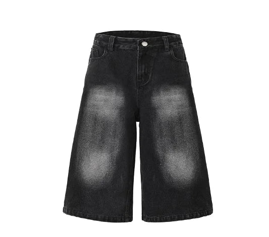 Loose Wide Leg Cropped Jeans American Retro Wash