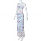 90s Vintage Off Shoulder Tank Top Long Skirt Two Piece Se