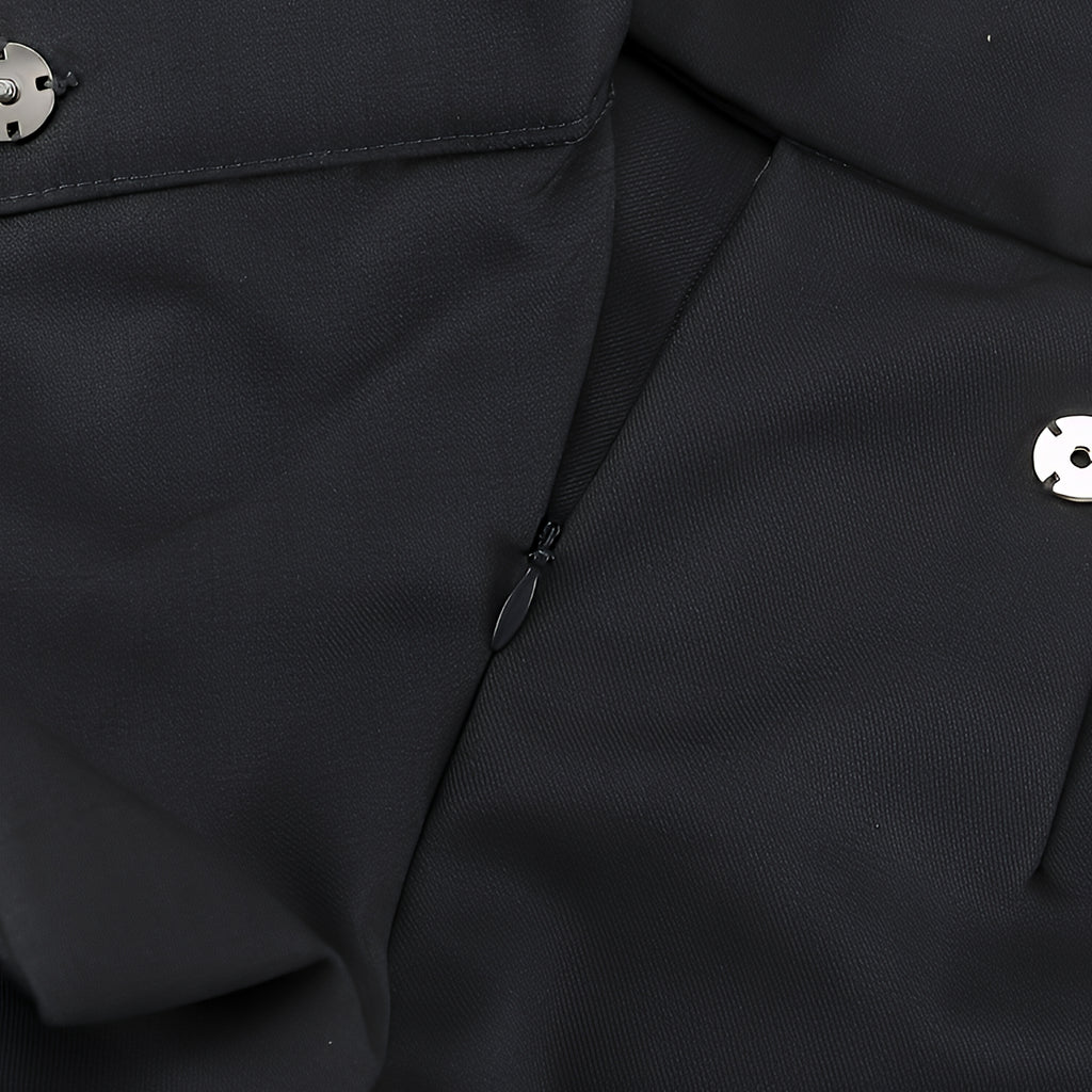 Black Wide Leg Wrap Around Trousers Zip Button Fly