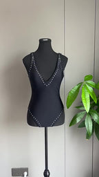 Black Solid One Piece Swimsuit Swim Bodysuit