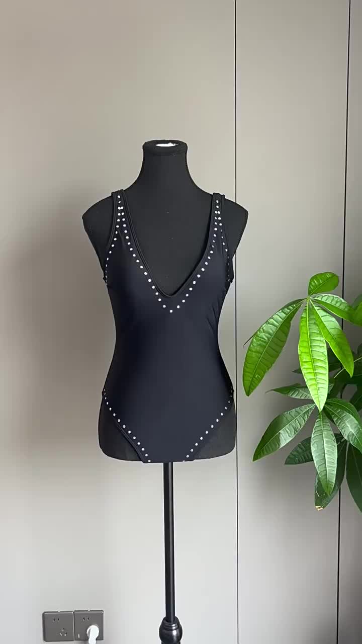 Black Solid One Piece Swimsuit Swim Bodysuit