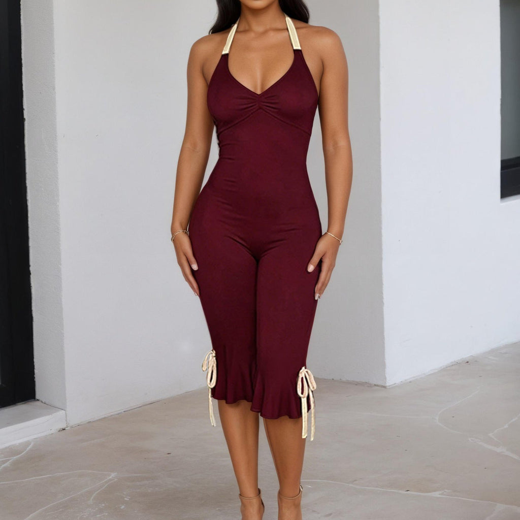 Halter Bodycon Backless Midi Jumpsuit Skinny Fit